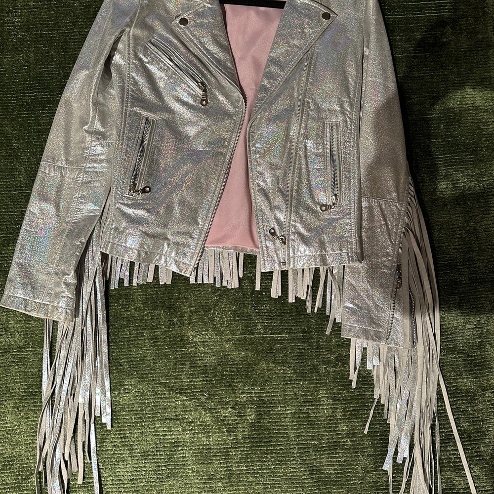 Leather fringe jacket